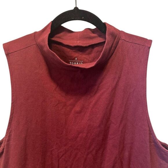 Torrid Mock Neck Sleeveless Cotton Blend Stretch Foxy Tank Top Red Size 2 - Picture 2 of 5